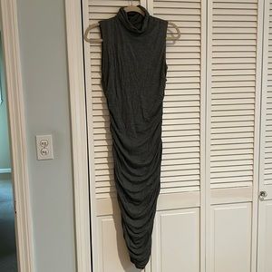 Bailey 44 Grey Turtleneck Ruched Midi Dress